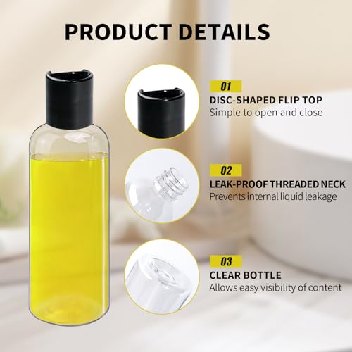 108 Pcs 3.4 oz Plastic Bottles Black Toiletries Empty Containers with Leak Proof Flip Cap, Refillable Travel Squeeze Containers for Lotion, Shampoo, Cream, Conditioner