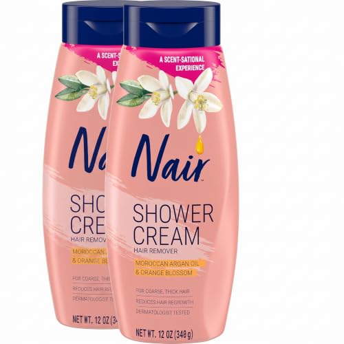 Nair Shower Cream Hair Remover 12 oz Pack of 2 with Moroccan Argan Oil & Orange Blossom