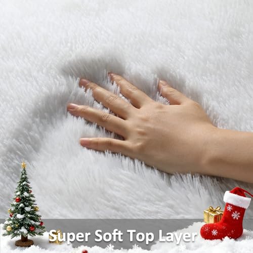 8x10 White Area Rug - Large Shag Bedroom Carpet, Soft Non-slip Indoor Floor Mat - Rectangular