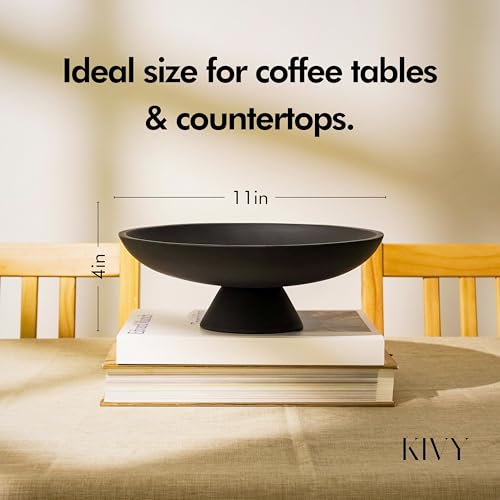 KIVY Large Concrete Fruit Bowl with Black Pedestal - Modern Kitchen Organizer