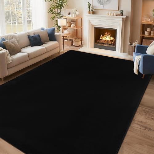 qulint Black 6x9 Feet Memory Foam Rug for Living Room & Bedroom, Non-Slip Washable Large Area Rug