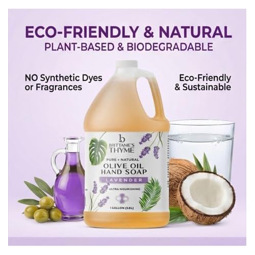 Brittanie's Pure Organic Castile Liquid Olive Oil Soap Refill | Face, Body Wash, Dishes, Pets & Laundry | Vegan & Gluten Free Non-GMO (Lavender 1 Gallon)