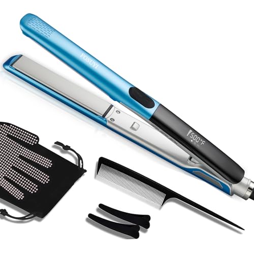 FOSUYI 500°F High Temp 1-Inch Ceramic Flat Iron with 2 in 1 Straightener & Curler, Negative Ion, Dual Voltage Travel Hair Styler