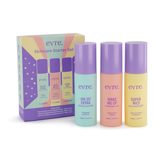 Evre 3 Step Teen Starter Skin Care Set, Face Wash, Face Mist & Moisturizer, Gentle, Natural, Cruelty-Free & Palm-Free, Daily Skincare Routine Kit