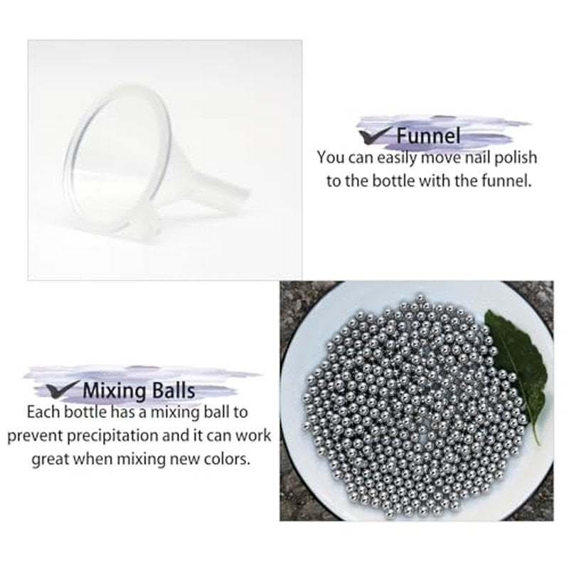 Empty Gel Nail Polish Bottles, 15ML Empty Nail Polish Bottles with Transparent Top,Opaque Round Refillable Fingernail Polish Bottles UV Safe with Mixing Balls & Funnels, Pack of 6 (WHITE)