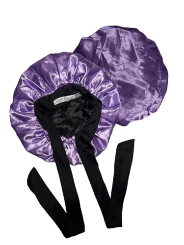 Urban Bonnet Co. Plush Purple Satin Bonnet for Curly Hair & Locs – Adjustable Tie Band