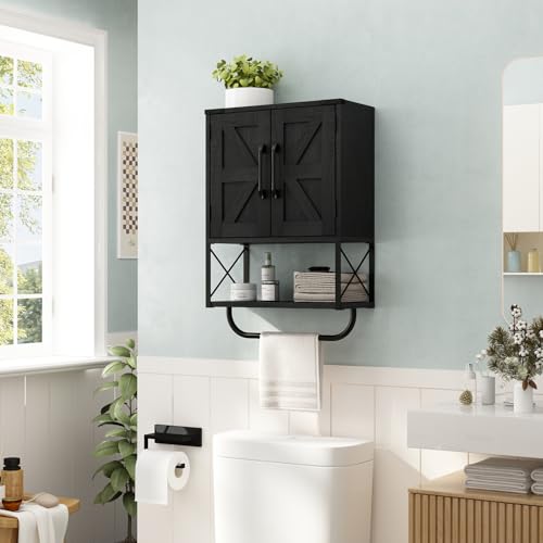 Rustic Farmhouse Wall Medicine Cabinet with Barn Doors - Black