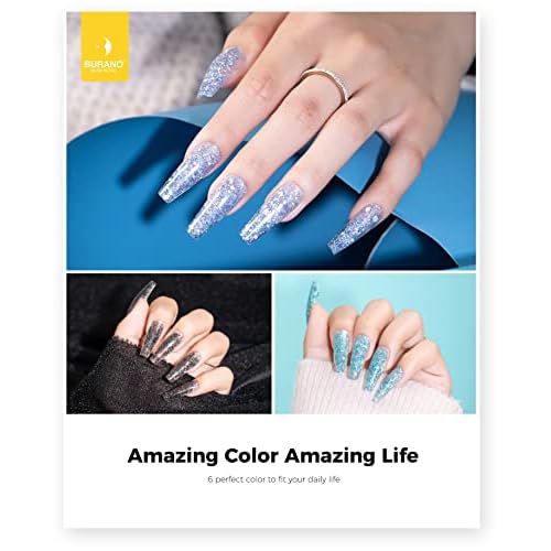 BURANO Poly Extension Gel Nail Kit, 6 Colors Nail Poly Nails Builder Gel Set for Beginner & Professional Using, DIY Starter Kit Nail Art Gift (glitter)