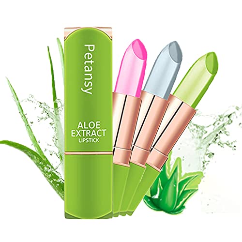 Petansy 3 Packs Aloe Vera Lipstick, Lips Moisturizer Long Lasting Nutritious Lip Balm Magic Temperature Color Change Lip Gloss-Set