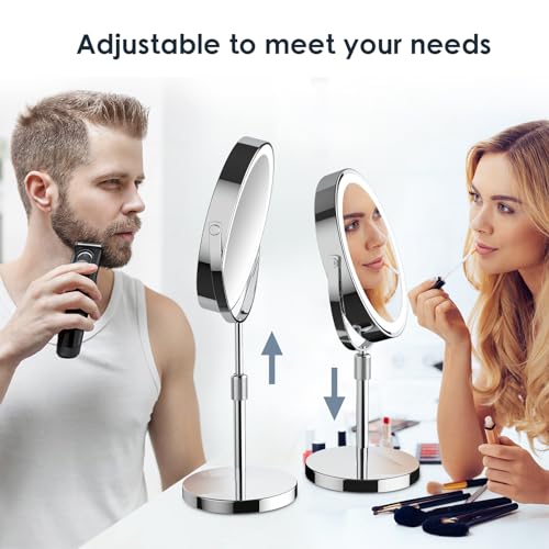 GioeDa Lighted Makeup Mirror with 10x Magnification, Adjustable Height & Brightness