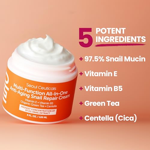 SeoulCeuticals 97.5% Snail Mucin Face Moisturizer Cream 4oz - Cruelty-Free, Organic, Hydrating Skin Care