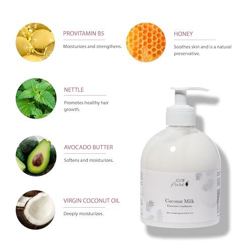 100% PURE Coconut Milk Restorative Conditioner - 16 fl oz, Hydrating & Nourishing