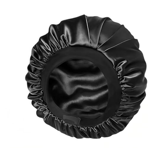 SereLune Mulberry Silk Lined Bonnet for Sleeping – Large, Black, Double Layer, Soft Elastic Band