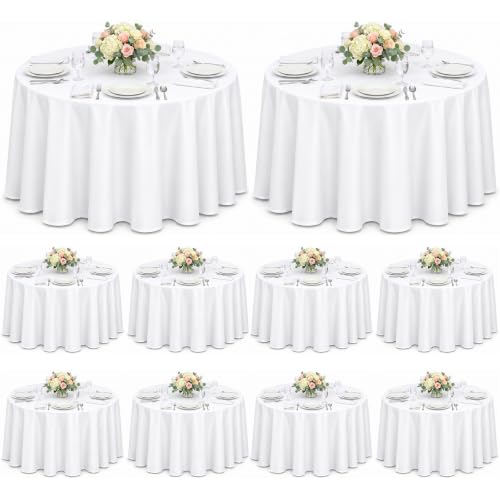White Round Tablecloth 120 Inch Pack of 10 Washable Stain-Resistant Elegant Fabric
