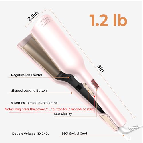 OKWRAP Pink 1.25 Inch Dual Voltage Hair Waver & Curling Iron for Beach Waves