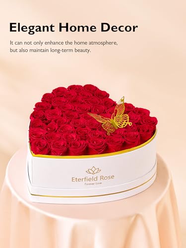 Eterfield 47 Red Forever Preserved Roses in Heart-Shaped Box – Lasts 1 Year Gift for Her