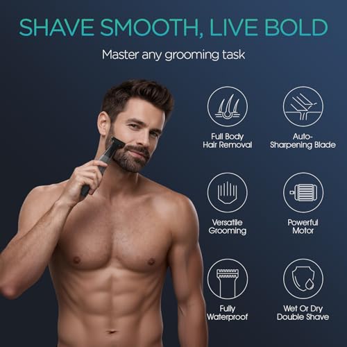VOYOR Beard Trimmer for Men Electric Razor, Nose Face Body Hair Trimmer with Adjustable Length Combs All in 1 Rechargeable Mens Grooming Kit Cordless Electric Shaver Wet/Dry TX510 (Grey)