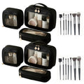 2 Complete Sets of 3-Size Makeup Bags | Premium Transparent & Waterproof Cosmetic Organizer Storage Bag | Travel Toiletry & Skincare Storage Set (Black, L+M+S+MakeupBrushes)