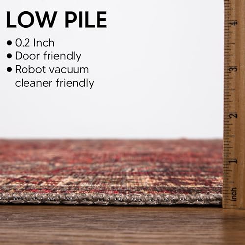 Keen Home Design 4x6 Vintage Washable Area Rug - Red/Burgundy, Non-Slip Low Pile