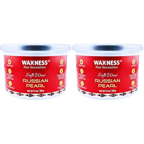 Waxness Russian Pearl Soft Wax Tin ? Pack of 2¡¿ 14 oz (397 g) ? Rosin-Free Soft Wax with Creamy Texture and Skin Visibility, Professional Use ? Made in Italy