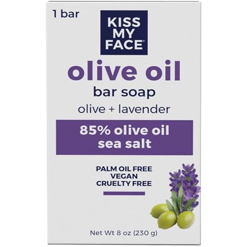Kiss My Face Olive Oil & Lavender Bar Soap 8 Oz Pack of 6 - Deeply Moisturizing