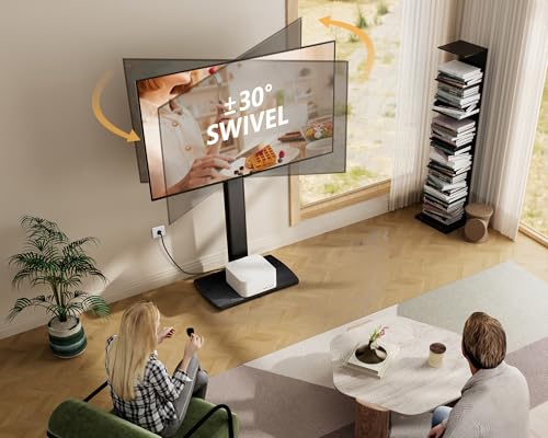 Tall TV Floor Stand with Power Outlet for 32-75 Inch TVs - Black, With Outlet