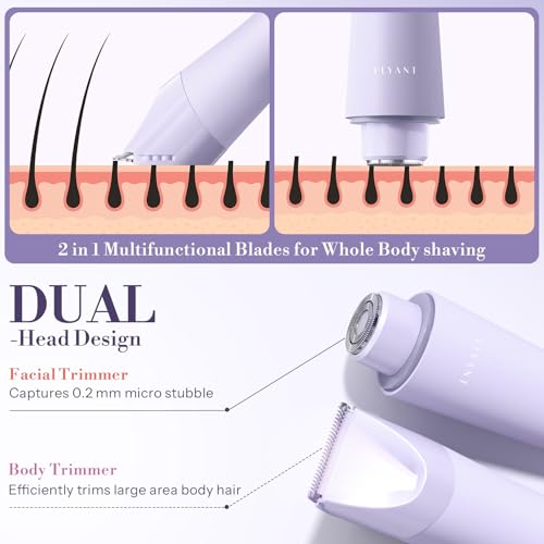 Bikini Trimmer for Women, Flyant 2 in 1 Electric Shaver for Women, Pubic Hair Trimmer Waterproof IPX7 with LED, Bikini Razor for Leg Arm Underarm Bikini Area, Teen Girl Gifts - Lavender Dream Purple