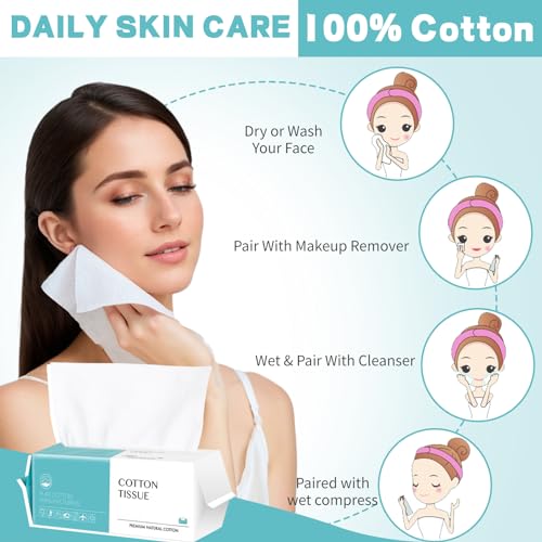 Unscented Cotton Face Wipes 400 Count - Multi-Purpose Facial Dry Towels