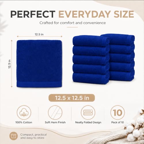 Navy Blue Washcloths Pack of 10 - 12.5 x 12.5 Inch Soft Cotton Face Towels - Variation of THIS listing