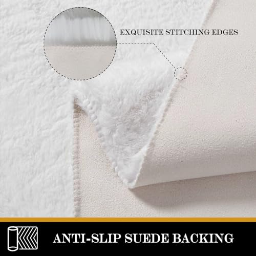 Latepis 5' x 7' White Faux Fur Rug Washable Fluffy Shag Rug for Living Room Bedroom Nursery