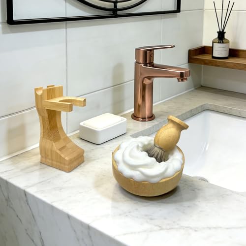 Men's Shaving Kit with Badger Brush, Bamboo Bowl & Stand - Wet Shaving Set