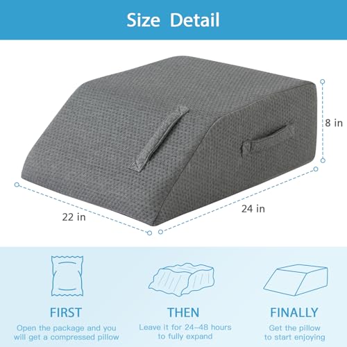 MEGCXIT Dark Grey Memory Foam Leg Wedge Pillow 24x22x8 Inch for Swelling & Post-Surgery Recovery