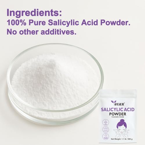 Pure Salicylic Acid Powder | Cosmetic Grade Salicylic Acid 1.1 LB (500 g) | Original Ingredients for DIY BHA Exfoliant for Skincare, Body, Hair & Industrial Use | Make Serum
