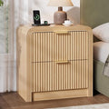 Oak Fluted Nightstand with Charging Station - 2 Drawers, 23-Inch Wide