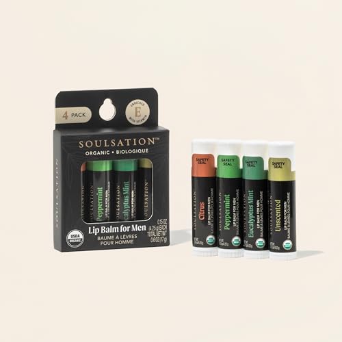 Organic Lip Balm Set for Men - 4 Flavors - 100% Natural Moisturizing for Cracked & Dry Lips (Pack of 2)