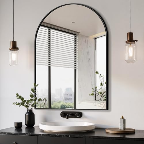 Delma Arched Bathroom Mirror 26x38 Black – 38" L x 26" W