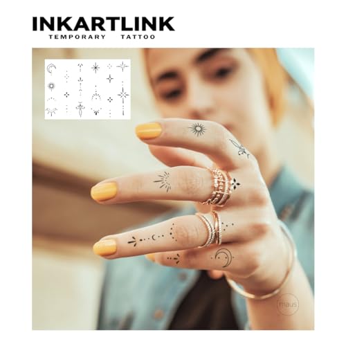 INKARTLINK Tattoo Tech, 2 Sheets Medium Semi Permanent Tattoo, Adult Art Design Temporary Tattoos, Lasts 1-2 Weeks (Henna Finger Tattoo for Women 2)