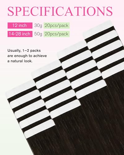 YoungSee Human Hair Tape-In Extensions Dark Brown 18 Inch Pack of 1 - Invisible Tape