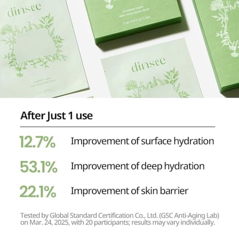 DINSEE Premium Vegan Snow Lotus Hyaluronic Mask Sheet- Hydrating and Moisturizing Sheet Masks, Quick Soothing, For All Skin Types, Korean Skin Care, 27ml ¡¿ 5ea