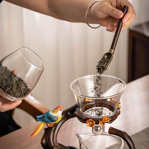 Kungfu Glass Tea Set with Bird Design - Automatic Glass Teapot and Cups