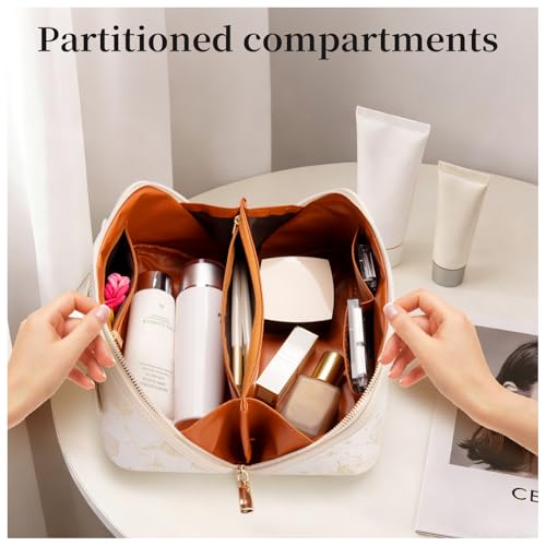 Abiudeng Travel Makeup Bag Large Capacity Toiletry Organizer - White Checkerboard