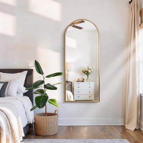 CIRCUMI 20x48 Inch Gold Arched Wall Mirror with Frame for Bathroom & Living Room