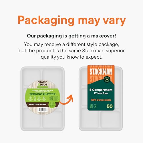 10 Inch Compostable Paper Food Trays with 5 Compartments Bulk Pack - Heavy Duty, Eco-Friendly, Sugarcane Material