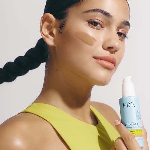 Tinted Mineral Sunscreen with Non-Nano Zinc Oxide, SPF 30 Face Moisturizer, GLOW ME by FRE Skincare (Medium-Deep) - Hydrating Lightweight Face Cream for Smoother & Glowing Skin - Reef-Safe Sunscreen