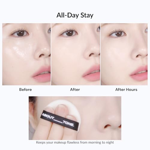ABOUT TONE Blur Powder Pact 0.32oz - Pressed Powder Compact with Mirror and Puff Makeup Setting Finishing Blurring Natural Translucent Lightweight Face Sebum Oil Control Vegan Formula (03 NATURAL)