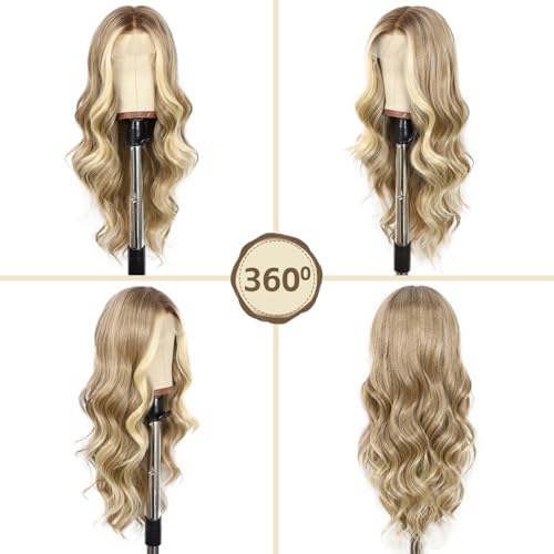 Ash Blonde Lace Front Wig 13x4 Inches Pre-Plucked Synthetic Wavy Hair