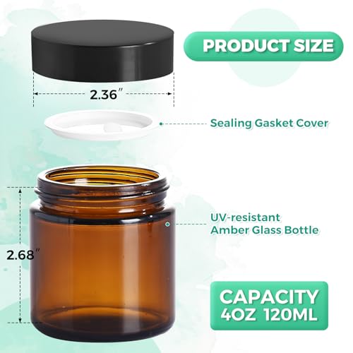 Jarsoph 4OZ Amber Glass Jars with lids, 36 Pack Empty Cosmetic Jars, Refillable Airtight Wide Mouth Container for DIY, Sample, Cream, Lotion, Candle Making, Powder, Cosmetic