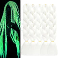 White Glow in the Dark Hair Extensions - 5pcs Pre Stretched Jumbo Braiding Hair for Kids & Women - Variation: White