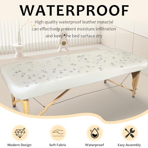 White 70x30 Inch Waterproof PU Leather Massage Table Cover Fitted Protector - Elastic & Odorless