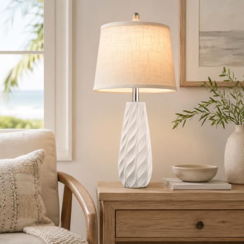 27-Inch Ceramic Table Lamps Set of 2 with Bulbs - White Coastal Modern Design